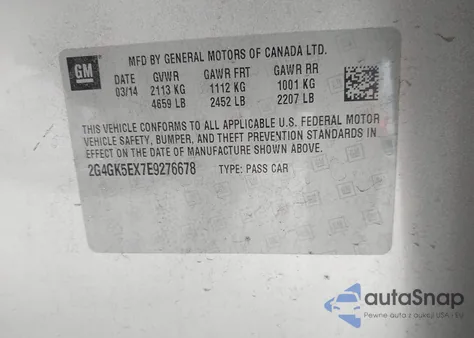 2014 Buick Regal Turbo из США, поврежденный, VIN 2G4GK5EX7E9276678